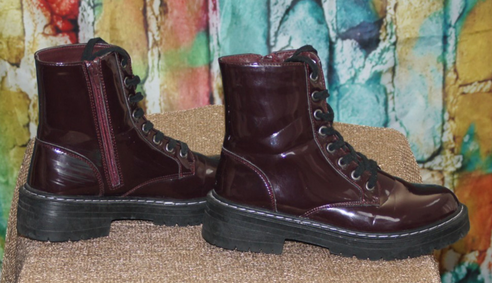 Sugar Kaedy Purple (Eggplant) Patent Combat Boots size 7.5